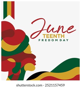 Juneteenth Freedom Day with woman silhouette. National holiday in America. Juneteenth concept. Flat vector illustration.