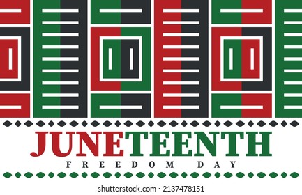 Juneteenth. Freedom and Emancipation day in June. Independence Day. Annual African-American holiday, celebrated in June 19. American history and heritage. Vector poster, illustration and banner