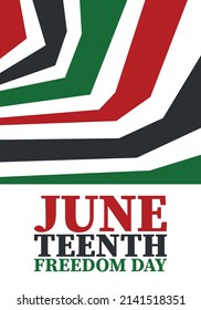 19. Juni. Freiheit und Emanzipation Tag im Juni. Unabhängigkeitstag. Jährlicher afroamerikanischer Feiertag, gefeiert am 19. Juni. Amerikanische Geschichte und amerikanisches Erbe. Vektorplakat, Illustration und Banner