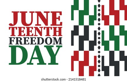 Juneteenth. Freedom and Emancipation day in June. Independence Day. Annual African-American holiday, celebrated in June 19. American history and heritage. Vector poster, illustration and banner