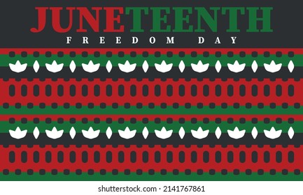 Juneteenth. Freedom and Emancipation day in June. Independence Day. Annual African-American holiday, celebrated in June 19. American history and heritage. Vector poster, illustration and banner