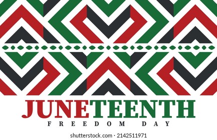 Juneteenth. Freedom and Emancipation day in June. Independence Day. Annual African-American holiday, celebrated in June 19. American history and heritage. Vector poster, illustration and banner