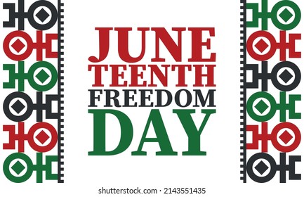 Juneteenth. Freedom and Emancipation day in June. Independence Day. Annual African-American holiday, celebrated in June 19. American history and heritage. Vector poster, illustration and banner