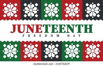 Juneteenth. Freedom and Emancipation day in June. Independence Day. Annual African-American holiday, celebrated in June 19. American history and heritage. Vector poster, illustration and banner