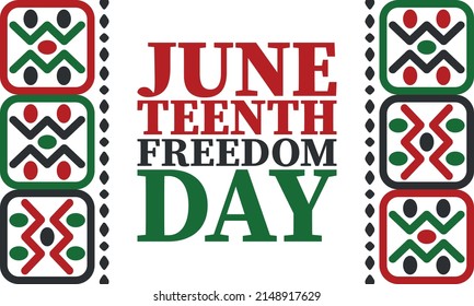 Juneteenth. Freedom and Emancipation day in June. Independence Day. Annual African-American holiday, celebrated in June 19. American history and heritage. Vector poster, illustration and banner
