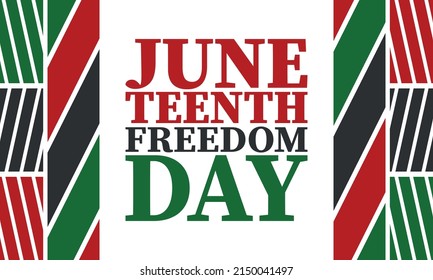 Juneteenth. Freedom and Emancipation day in June. Independence Day. Annual African-American holiday, celebrated in June 19. American history and heritage. Vector poster, illustration and banner