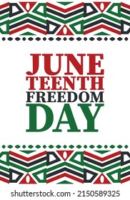 Juneteenth. Freedom and Emancipation day in June. Independence Day. Annual African-American holiday, celebrated in June 19. American history and heritage. Vector poster, illustration and banner