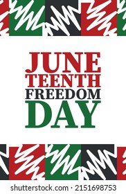 Juneteenth. Freedom and Emancipation day in June. Independence Day. Annual African-American holiday, celebrated in June 19. American history and heritage. Vector poster, illustration and banner