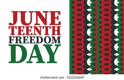 Juneteenth. Freedom and Emancipation day in June. Independence Day. Annual African-American holiday, celebrated in June 19. American history and heritage. Vector poster, illustration and banner