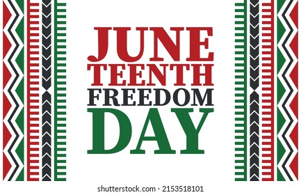 19. Juni. Freiheit und Emanzipation Tag im Juni. Unabhängigkeitstag. Jährlicher afroamerikanischer Feiertag, gefeiert am 19. Juni. Amerikanische Geschichte und amerikanisches Erbe. Vektorplakat, Illustration und Banner