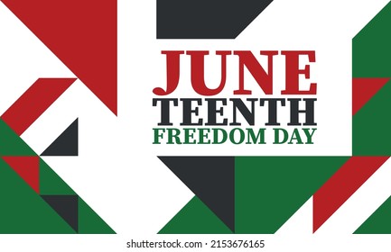 Juneteenth. Freedom and Emancipation day in June. Independence Day. Annual African-American holiday, celebrated in June 19. American history and heritage. Vector poster, illustration and banner