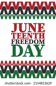 Juneteenth. Freedom and Emancipation day in June. Independence Day. Annual African-American holiday, celebrated in June 19. American history and heritage. Vector poster, illustration and banner