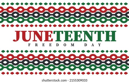 Juneteenth. Freedom and Emancipation day in June. Independence Day. Annual African-American holiday, celebrated in June 19. American history and heritage. Vector poster, illustration and banner