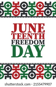 Juneteenth. Freedom and Emancipation day in June. Independence Day. Annual African-American holiday, celebrated in June 19. American history and heritage. Vector poster, illustration and banner