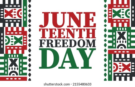 Juneteenth. Freedom and Emancipation day in June. Independence Day. Annual African-American holiday, celebrated in June 19. American history and heritage. Vector poster, illustration and banner