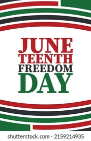 Juneteenth. Freedom and Emancipation day in June. Independence Day. Annual African-American holiday, celebrated in June 19. American history and heritage. Vector poster, illustration and banner