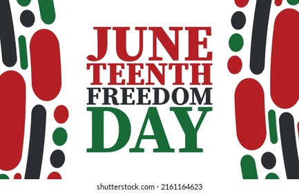 12 de junio. Día de la Libertad y la Emancipación en junio. Día de la Independencia. Fiesta anual afroamericana, celebrada el 19 de junio. Historia y patrimonio americano. Afiche vectorial, ilustración y pancarta