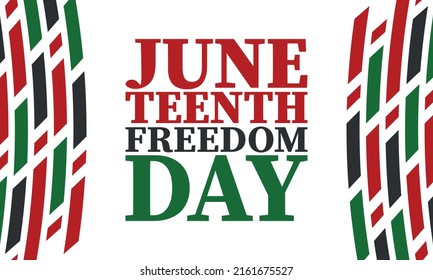 Juneteenth. Freedom and Emancipation day in June. Independence Day. Annual African-American holiday, celebrated in June 19. American history and heritage. Vector poster, illustration and banner