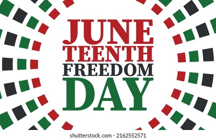 Juneteenth. Freedom and Emancipation day in June. Independence Day. Annual African-American holiday, celebrated in June 19. American history and heritage. Vector poster, illustration and banner