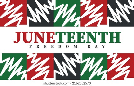 Juneteenth. Freedom and Emancipation day in June. Independence Day. Annual African-American holiday, celebrated in June 19. American history and heritage. Vector poster, illustration and banner