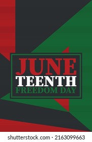 Juneteenth. Freedom and Emancipation day in June. Independence Day. Annual African-American holiday, celebrated in June 19. American history and heritage. Vector poster, illustration and banner