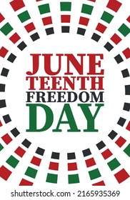 Juneteenth. Freedom and Emancipation day in June. Independence Day. Annual African-American holiday, celebrated in June 19. American history and heritage. Vector poster, illustration and banner