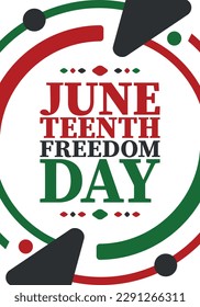 Juneteenth. Freedom and Emancipation day in June. Independence Day. Annual African-American holiday, celebrated in June 19. American history and heritage. Vector poster, illustration and banner