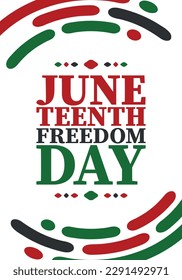 12 de junio. Día de la Libertad y la Emancipación en junio. Día de la Independencia. Fiesta anual afroamericana, celebrada el 19 de junio. Historia y patrimonio americano. Afiche vectorial, ilustración y pancarta