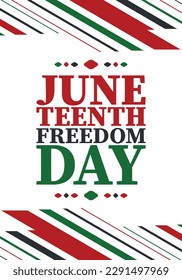 Juneteenth. Freedom and Emancipation day in June. Independence Day. Annual African-American holiday, celebrated in June 19. American history and heritage. Vector poster, illustration and banner