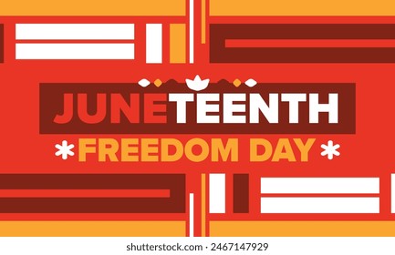 Juneteenth. Freedom and Emancipation day in June. Independence Day. Annual African-American holiday, celebrated in June 19. American history and heritage. Vector poster, illustration and banner