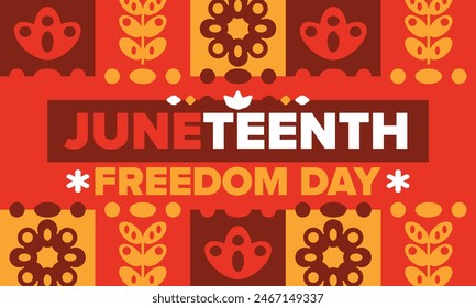 Juneteenth. Freedom and Emancipation day in June. Independence Day. Annual African-American holiday, celebrated in June 19. American history and heritage. Vector poster, illustration and banner