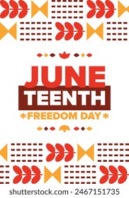 Juneteenth. Freedom and Emancipation day in June. Independence Day. Annual African-American holiday, celebrated in June 19. American history and heritage. Vector poster, illustration and banner