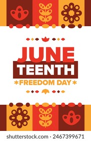 Juneteenth. Freedom and Emancipation day in June. Independence Day. Annual African-American holiday, celebrated in June 19. American history and heritage. Vector poster, illustration and banner