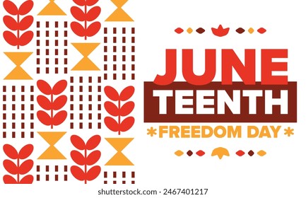 Jünzehnte. Tag der Freiheit und Emanzipation im Juni. Unabhängigkeitstag. Jährlicher afroamerikanischer Feiertag, der am 19. Juni gefeiert wird. In: American History and Heritage. Vektorgrafik Poster, Illustration und Banner