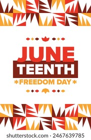 Juneteenth. Freedom and Emancipation day in June. Independence Day. Annual African-American holiday, celebrated in June 19. American history and heritage. Vector poster, illustration and banner