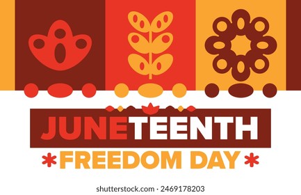 Juneteenth. Freedom and Emancipation day in June. Independence Day. Annual African-American holiday, celebrated in June 19. American history and heritage. Vector poster, illustration and banner