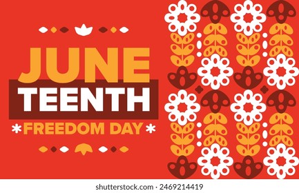 Juneteenth. Freedom and Emancipation day in June. Independence Day. Annual African-American holiday, celebrated in June 19. American history and heritage. Vector poster, illustration and banner