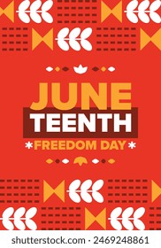 Juneteenth. Freedom and Emancipation day in June. Independence Day. Annual African-American holiday, celebrated in June 19. American history and heritage. Vector poster, illustration and banner