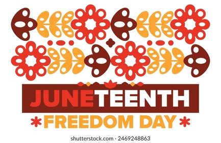 Juneteenth. Freedom and Emancipation day in June. Independence Day. Annual African-American holiday, celebrated in June 19. American history and heritage. Vector poster, illustration and banner