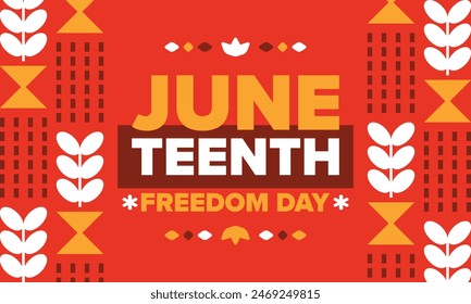 Juneteenth. Freedom and Emancipation day in June. Independence Day. Annual African-American holiday, celebrated in June 19. American history and heritage. Vector poster, illustration and banner