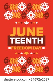 Juneteenth. Freedom and Emancipation day in June. Independence Day. Annual African-American holiday, celebrated in June 19. American history and heritage. Vector poster, illustration and banner