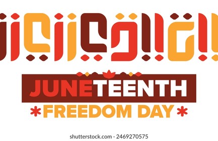 Juneteenth. Freedom and Emancipation day in June. Independence Day. Annual African-American holiday, celebrated in June 19. American history and heritage. Vector poster, illustration and banner