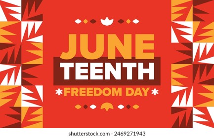 Juneteenth. Freedom and Emancipation day in June. Independence Day. Annual African-American holiday, celebrated in June 19. American history and heritage. Vector poster, illustration and banner