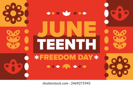 Juneteenth. Freedom and Emancipation day in June. Independence Day. Annual African-American holiday, celebrated in June 19. American history and heritage. Vector poster, illustration and banner