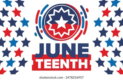 Juneteenth. Freedom and Emancipation day in June. Independence Day. Annual African-American holiday, celebrated in June 19. American history and heritage. Vector poster, illustration and banner