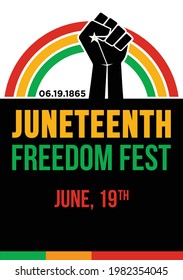 Juneteenth Freedom Fest. Freeish Day. June 19th 1865. Vector Logo Illustration.