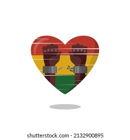 Juneteenth freedom hand love shape illustration. Floating heart shape with shadow on white background.