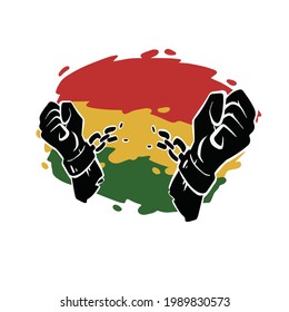 Juneteenth Freedom Jubilee Liberation Emancipation Day Celebration Hands Breaking Free Chains And Background Flag Vector