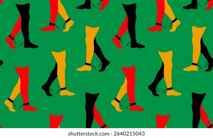 juneteenth freedom pattern legs shackles red black yellow green background seamless liberation celebration african american history holiday web design wallpaper