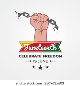 Juneteenth Free-ish Since June 19, 1865. Fist raise up chain breaking. Template for background, banner, card, poster with text inscription. Vector EPS10 illustration